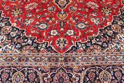 Full view of 2000s Kashan rug from Iran / Persia, 400 × 294 cm in Red tones