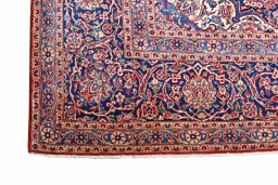 Close-up detail of 1970s Kashan rug from Iran / Persia showing Wool weave