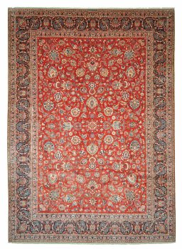 Full view of 1930s Kashan rug from Iran / Persia, 435 × 298 cm in Red tones