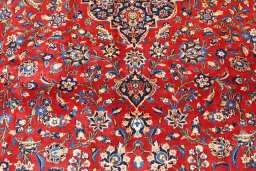 Full view of 2000s Kashan rug from Iran / Persia, 386 × 295 cm in Red tones