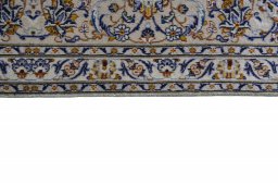 Full view of 2000s Kashan rug from Iran / Persia, 391 × 301 cm in Beige tones