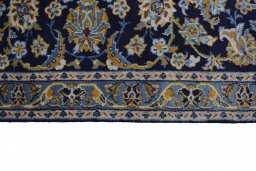 Full view of 2000s Kashan rug from Iran / Persia, 392 × 283 cm in Blue tones
