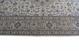 Full view of 2000s Kashan rug from Iran / Persia, 360 × 244 cm in Beige tones