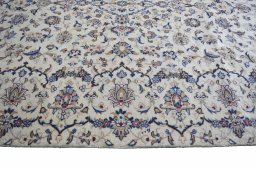 Full view of 2000s Kashan rug from Iran / Persia, 300 × 200 cm in Beige tones
