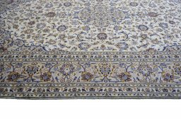 Full view of 2000s Kashan rug from Iran / Persia, 310 × 201 cm in Beige tones