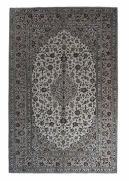 Full view of 2000s Kashan rug from Iran / Persia, 305 × 202 cm in Beige tones