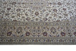 Full view of 2000s Kashan rug from Iran / Persia, 305 × 202 cm in Beige tones