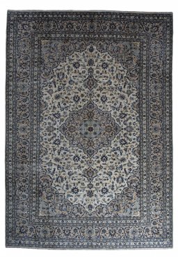Full view of 2000s Kashan rug from Iran / Persia, 356 × 245 cm in Beige tones