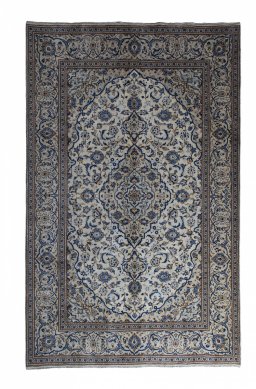 Full view of 2000s Kashan rug from Iran / Persia, 308 × 194 cm in Beige tones