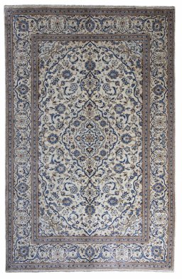 Full view of 2000s Kashan rug from Iran / Persia, 306 × 195 cm in Beige tones