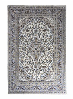 Full view of 2000s Kashan rug from Iran / Persia, 357 × 242 cm in Beige tones