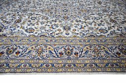 Full view of 2000s Kashan rug from Iran / Persia, 357 × 242 cm in Beige tones