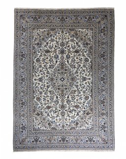 Full view of 2000s Kashan rug from Iran / Persia, 342 × 242 cm in Beige tones