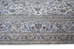 Full view of 2000s Kashan rug from Iran / Persia, 342 × 242 cm in Beige tones