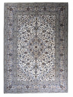 Full view of 2000s Kashan rug from Iran / Persia, 345 × 248 cm in Beige tones
