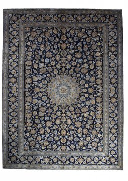 Full view of 2000s Kashan rug from Iran / Persia, 398 × 300 cm in Blue tones