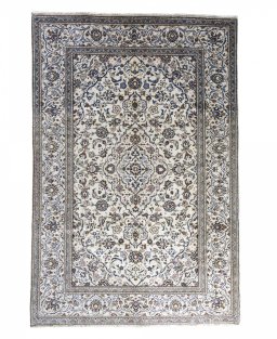 Full view of 2000s Kashan rug from Iran / Persia, 290 × 195 cm in Beige tones