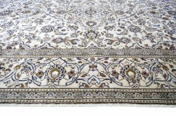 Full view of 2000s Kashan rug from Iran / Persia, 290 × 195 cm in Beige tones