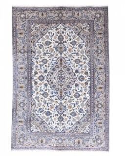 Full view of 2000s Kashan rug from Iran / Persia, 295 × 198 cm in Beige tones