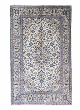 Full view of 2000s Kashan rug from Iran / Persia, 318 × 195 cm in Beige tones