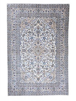 Full view of 2000s Kashan rug from Iran / Persia, 365 × 246 cm in Beige tones