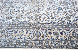 Full view of 2000s Kashan rug from Iran / Persia, 365 × 246 cm in Beige tones
