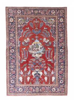 Full view of 1930s Kashan rug from Iran / Persia, 203 × 140 cm in Red tones