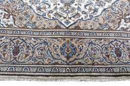 Close-up detail of 2000s Kashan rug from Iran / Persia showing Wool weave