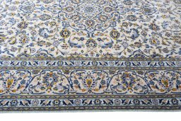 Full view of 2000s Kashan rug from Iran / Persia, 357 × 245 cm in Beige tones