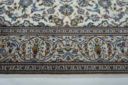 Full view of 2000s Kashan rug from Iran / Persia, 300 × 195 cm in Beige tones