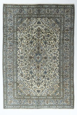 Full view of 2000s Kashan rug from Iran / Persia, 348 × 237 cm in Beige tones