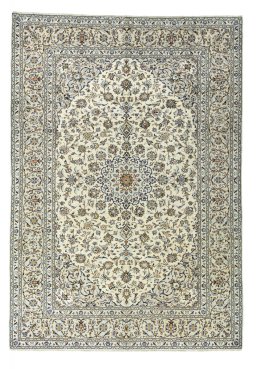 Full view of 2000s Kashan rug from Iran / Persia, 355 × 245 cm in Beige tones