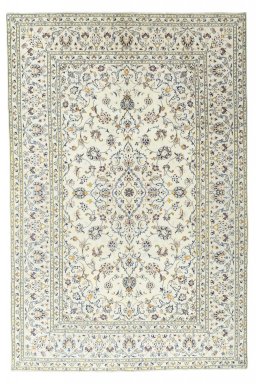 Full view of New Kashan rug from Iran / Persia, 300 × 200 cm in Beige tones