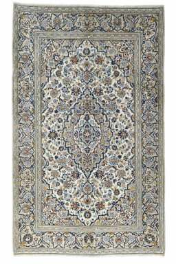 Full view of 2000s Kashan rug from Iran / Persia, 315 × 192 cm in Beige tones