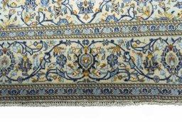 Full view of New Kashan rug from Iran / Persia, 210 × 140 cm in Beige tones