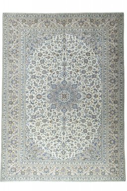 Full view of 2000s Kashan rug from Iran / Persia, 395 × 290 cm in Beige tones