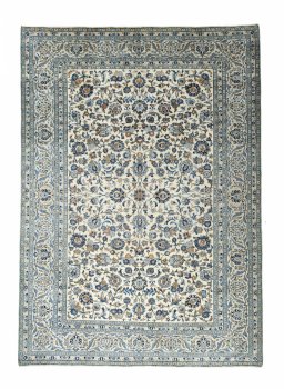 Full view of 2000s Kashan rug from Iran / Persia, 412 × 292 cm in Beige tones