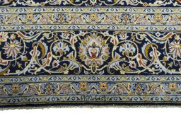 Full view of 2000s Kashan rug from Iran / Persia, 418 × 309 cm in Blue tones