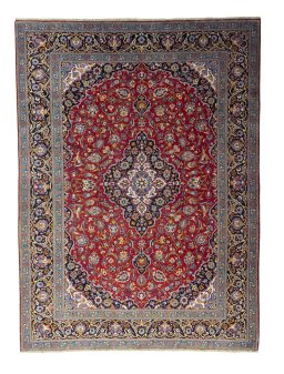 Full view of 2000s Kashan rug from Iran / Persia, 348 × 257 cm in Red tones