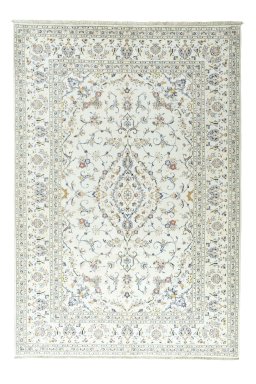 Full view of 2000s Kashan rug from Iran / Persia, 301 × 207 cm in Beige tones