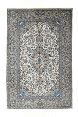 Full view of 2000s Kashan rug from Iran / Persia, 303 × 200 cm in Beige tones