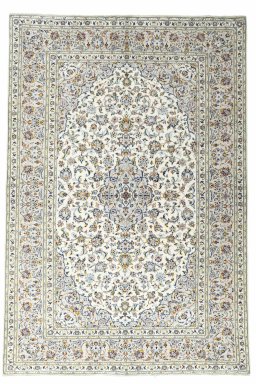 Full view of 2000s Kashan rug from Iran / Persia, 293 × 200 cm in Beige tones