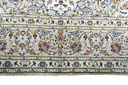 Full view of 2000s Kashan rug from Iran / Persia, 293 × 200 cm in Beige tones
