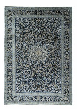 Full view of 2000s Kashan rug from Iran / Persia, 436 × 302 cm in Blue tones