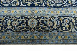 Full view of 2000s Kashan rug from Iran / Persia, 436 × 302 cm in Blue tones
