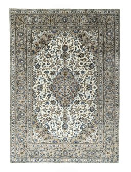 Full view of 2000s Kashan rug from Iran / Persia, 352 × 245 cm in Beige tones