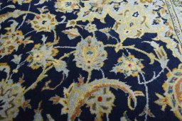 Full view of 2000s Kashan rug from Iran / Persia, 356 × 258 cm in Blue tones