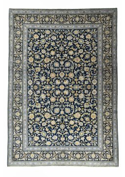 Full view of 2000s Kashan rug from Iran / Persia, 413 × 290 cm in Blue tones
