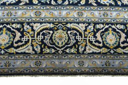 Full view of 2000s Kashan rug from Iran / Persia, 413 × 290 cm in Blue tones