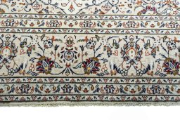Full view of 2000s Kashan rug from Iran / Persia, 361 × 243 cm in Beige tones